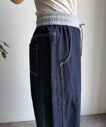 【限定】腰部拼接寬鬆牛仔褲
