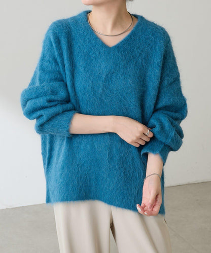 羊駝混紡V領針織衫