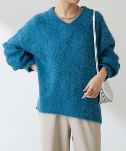 羊駝混紡V領針織衫