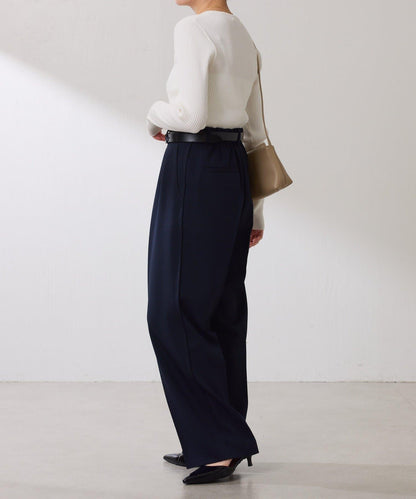 【復古/修飾腿部線條】羊毛感折褶褲/卡塞特服