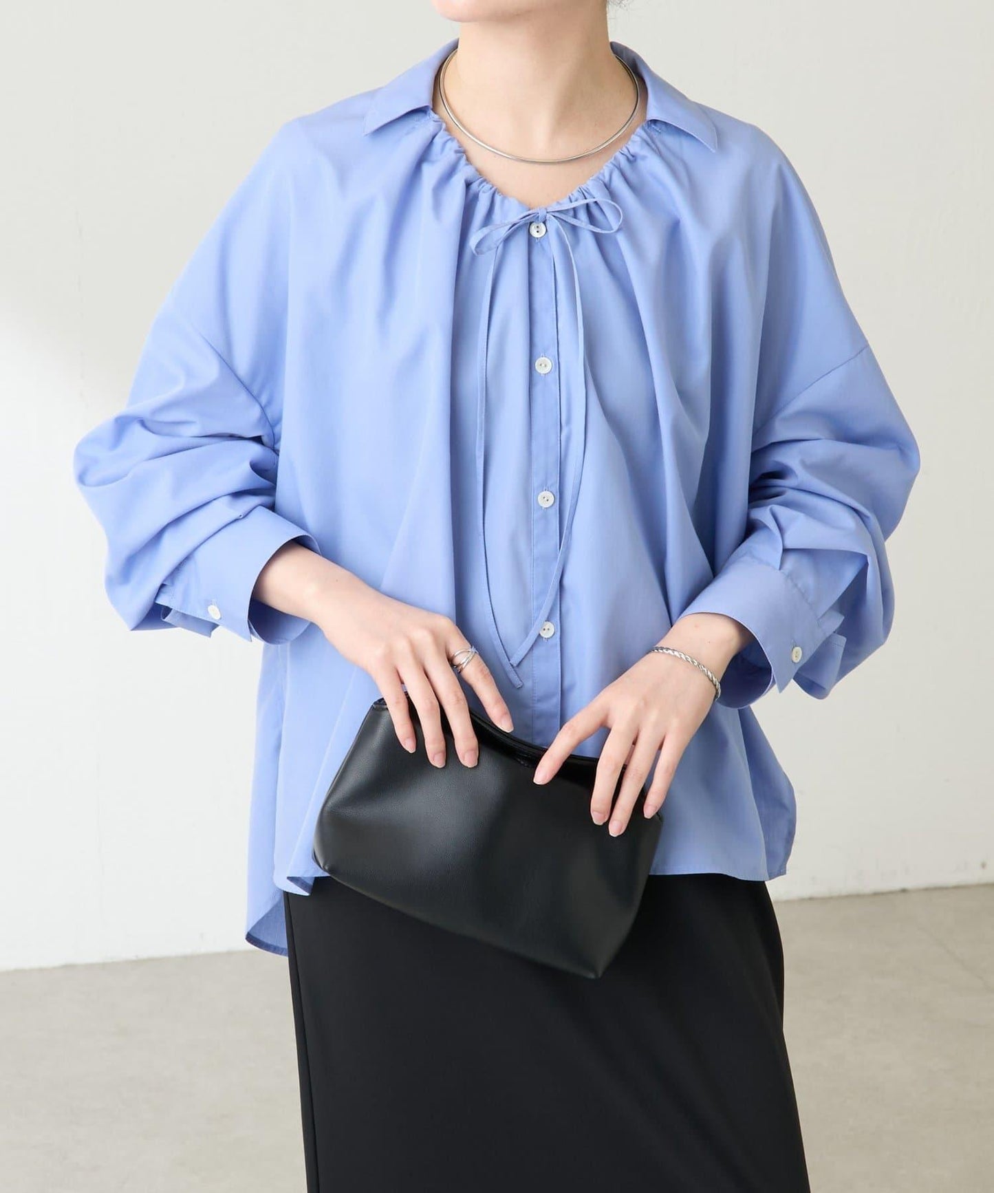 【可改變領口設計】領口褶皺襯衫