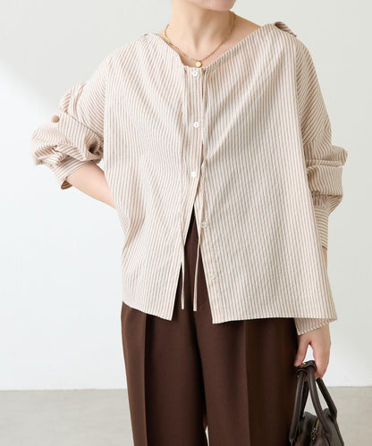 【可改變領口設計】領口褶皺襯衫