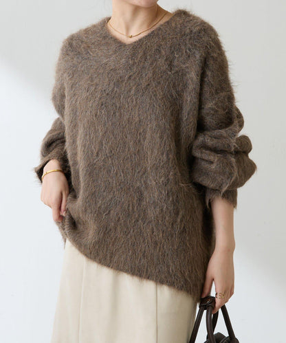 羊駝混紡V領針織衫