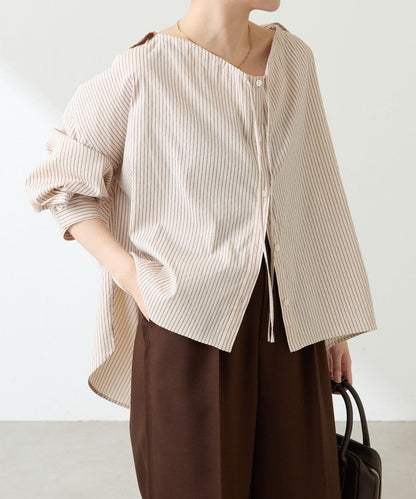 【可改變領口設計】領口褶皺襯衫