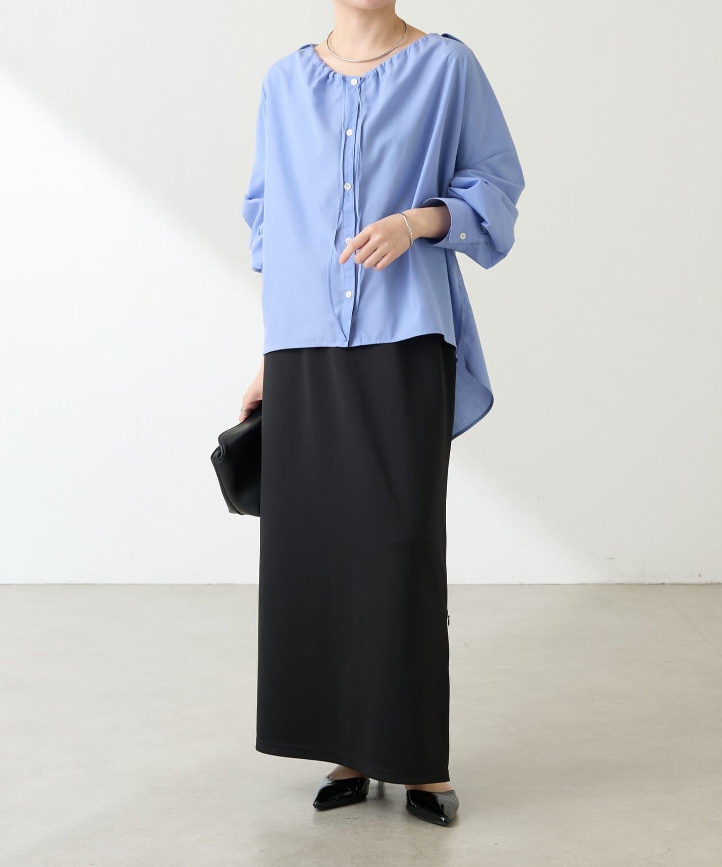 【可改變領口設計】領口褶皺襯衫