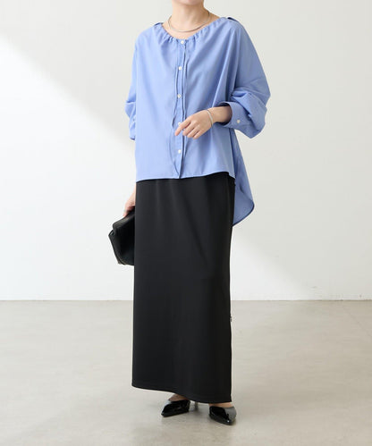 【可改變領口設計】領口褶皺襯衫