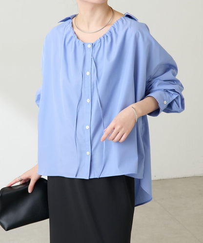 【可改變領口設計】領口褶皺襯衫