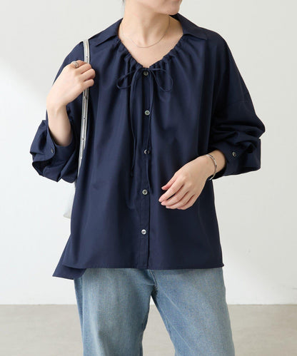 【可改變領口設計】領口褶皺襯衫