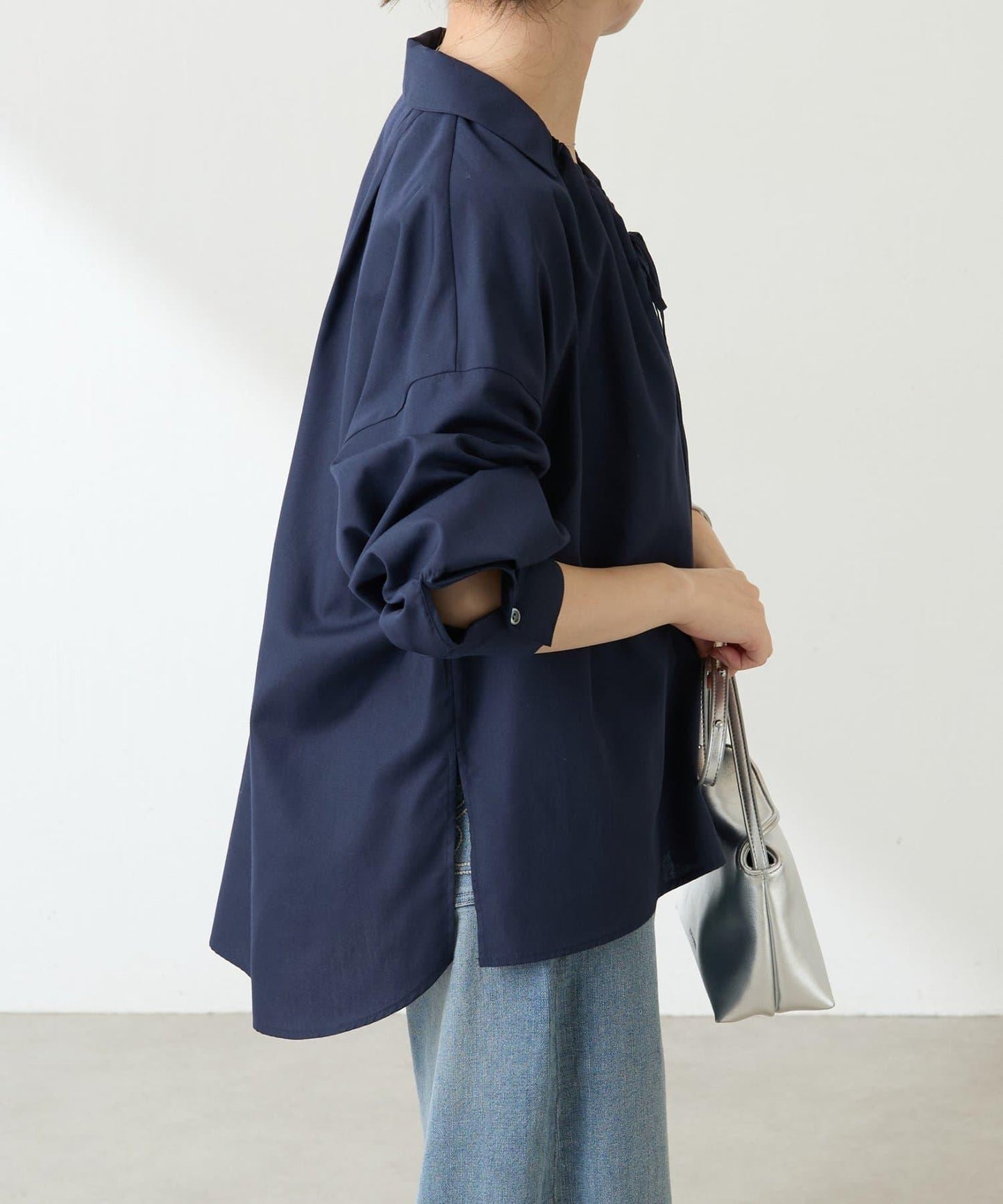 【可改變領口設計】領口褶皺襯衫