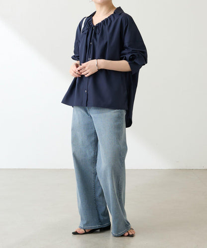 【可改變領口設計】領口褶皺襯衫