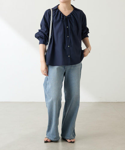 【可改變領口設計】領口褶皺襯衫