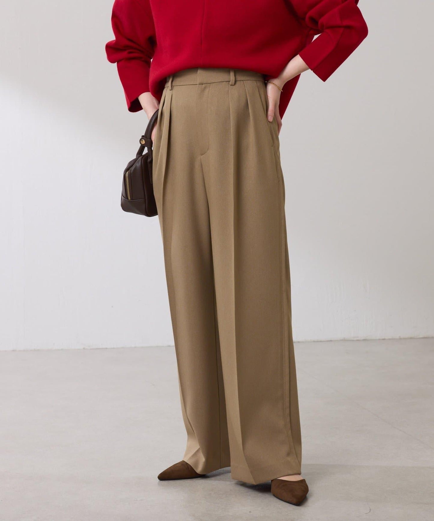 【復古/修飾腿部線條】羊毛感折褶褲/卡塞特服