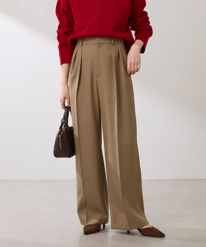 【復古/修飾腿部線條】羊毛感折褶褲/卡塞特服