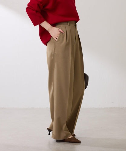 【復古/修飾腿部線條】羊毛感折褶褲/卡塞特服