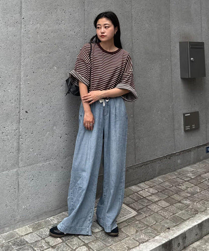 【男女通用】平紋高計數側開叉寬鬆T恤