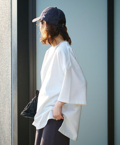 【男女通用】平紋高計數側開叉寬鬆T恤