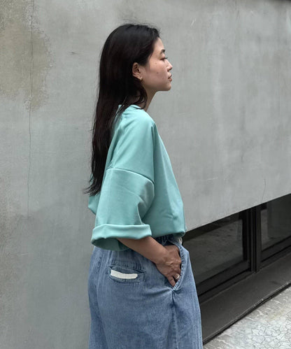 【男女通用】平紋高計數側開叉寬鬆T恤