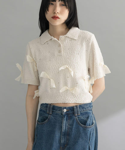 襯衫領蝴蝶結針織衫