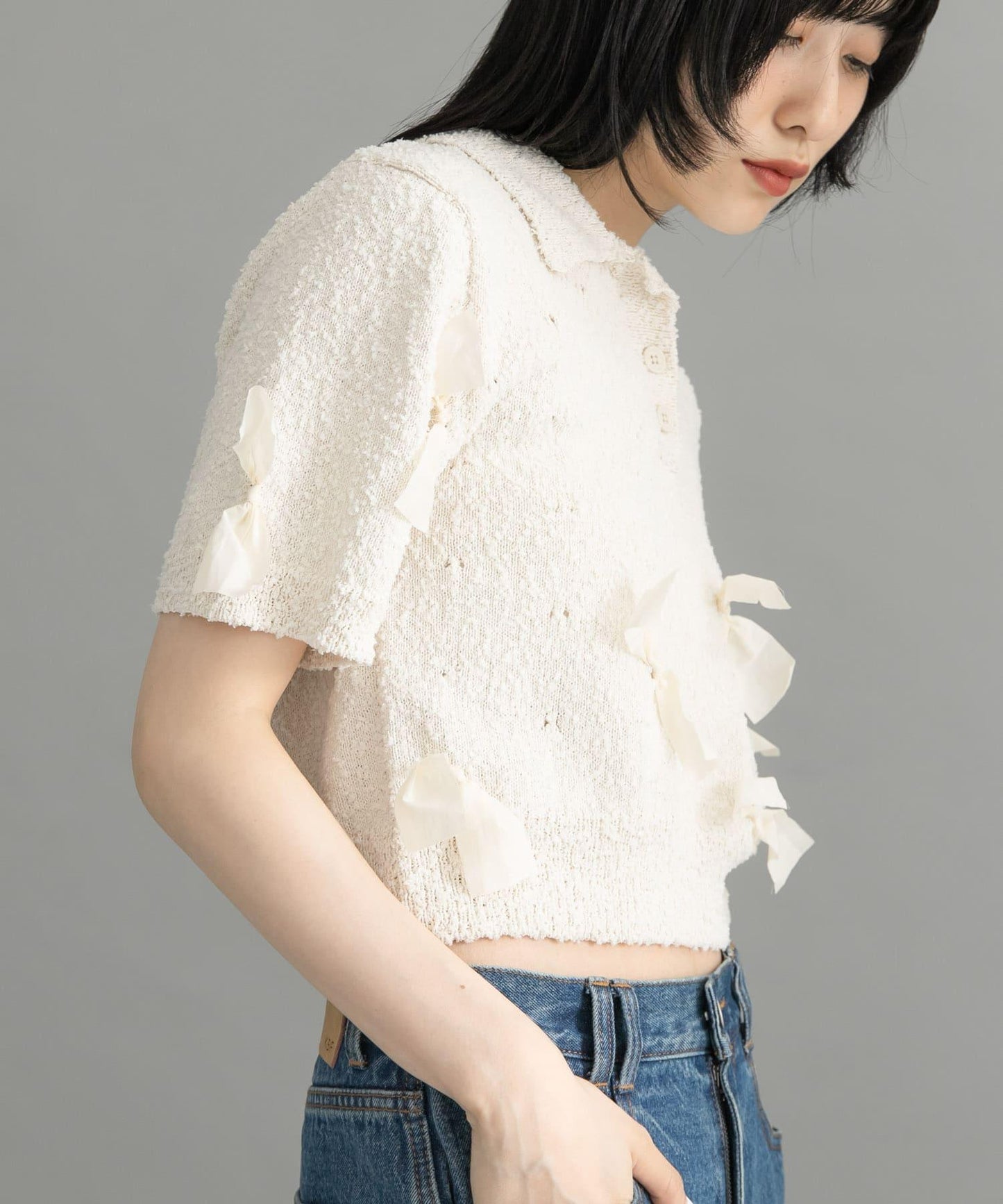 襯衫領蝴蝶結針織衫