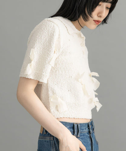 襯衫領蝴蝶結針織衫