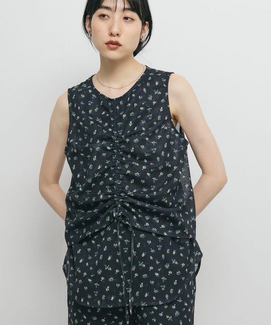 花卉印花網紗上衣