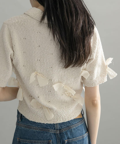 襯衫領蝴蝶結針織衫