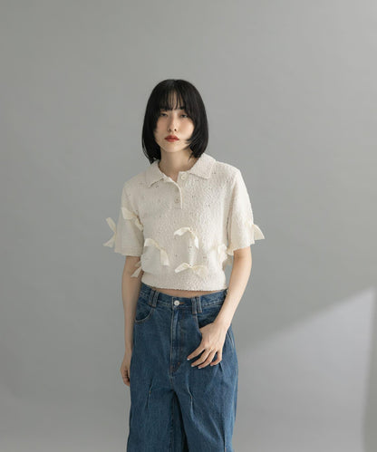 襯衫領蝴蝶結針織衫