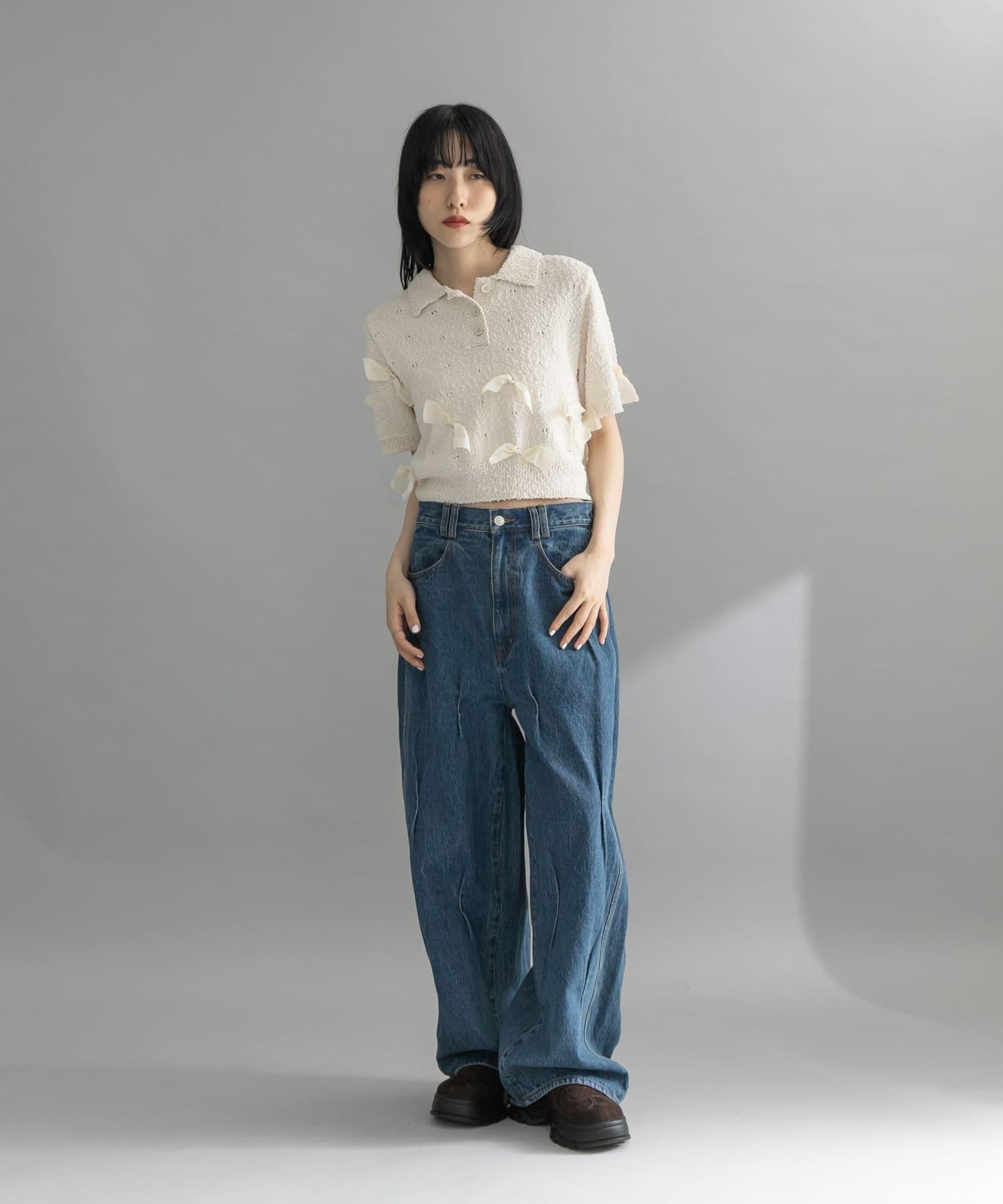 襯衫領蝴蝶結針織衫