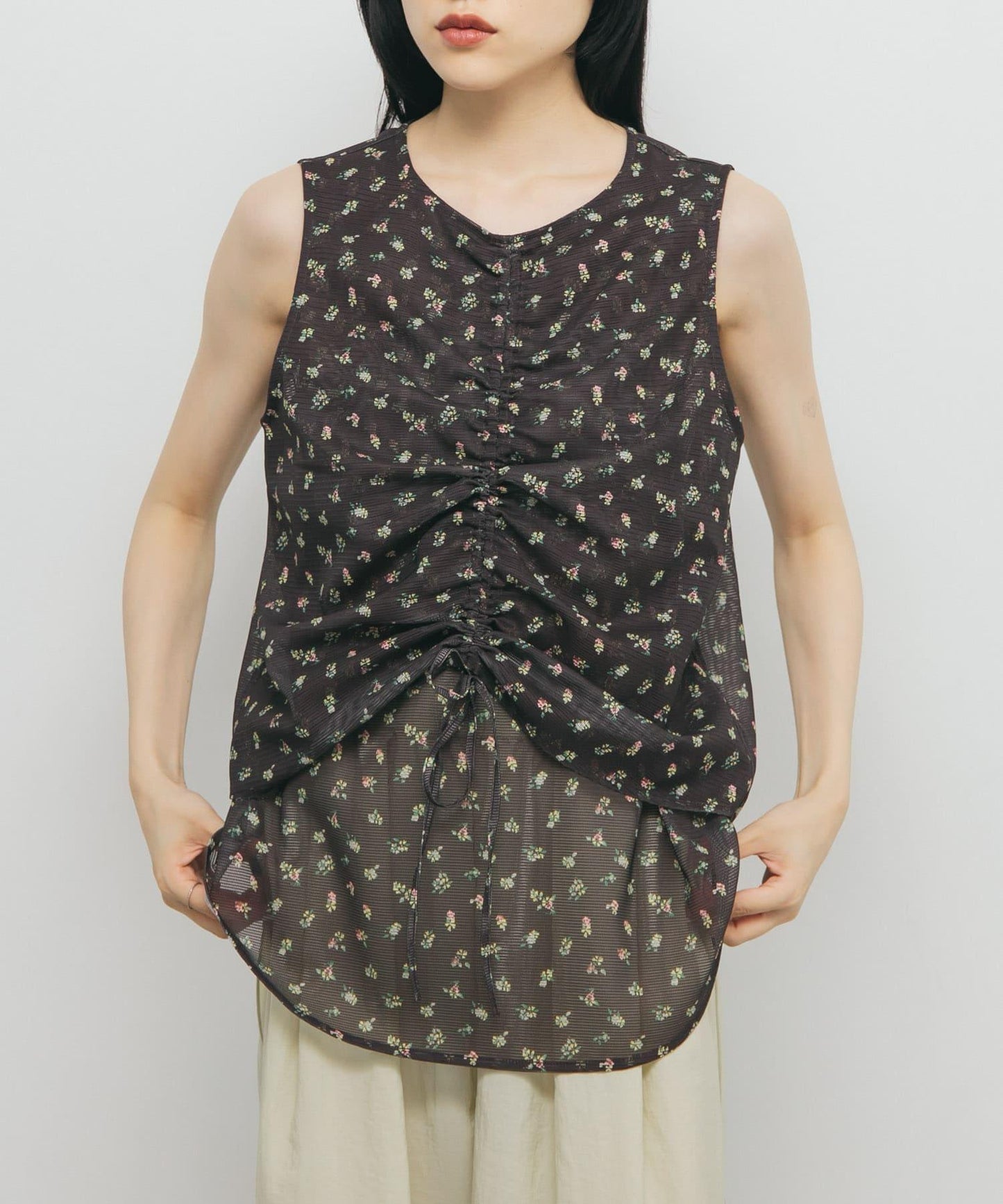 花卉印花網紗上衣