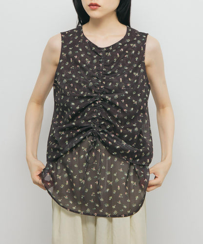 花卉印花網紗上衣