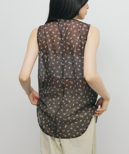 花卉印花網紗上衣