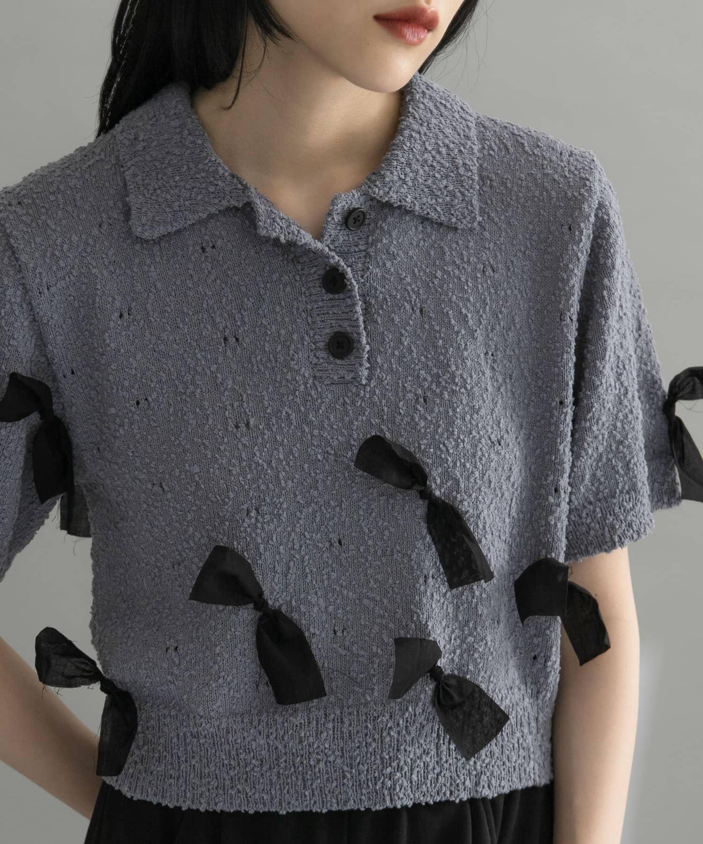 襯衫領蝴蝶結針織衫