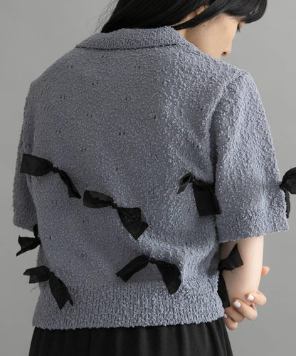 襯衫領蝴蝶結針織衫