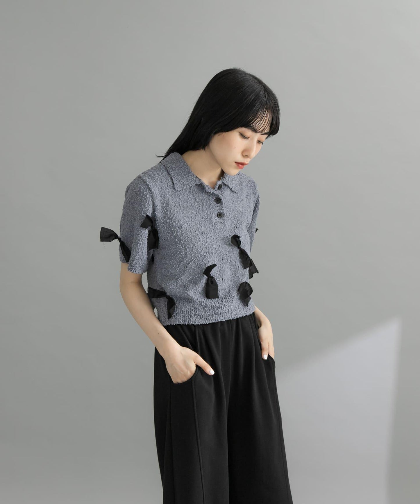 襯衫領蝴蝶結針織衫