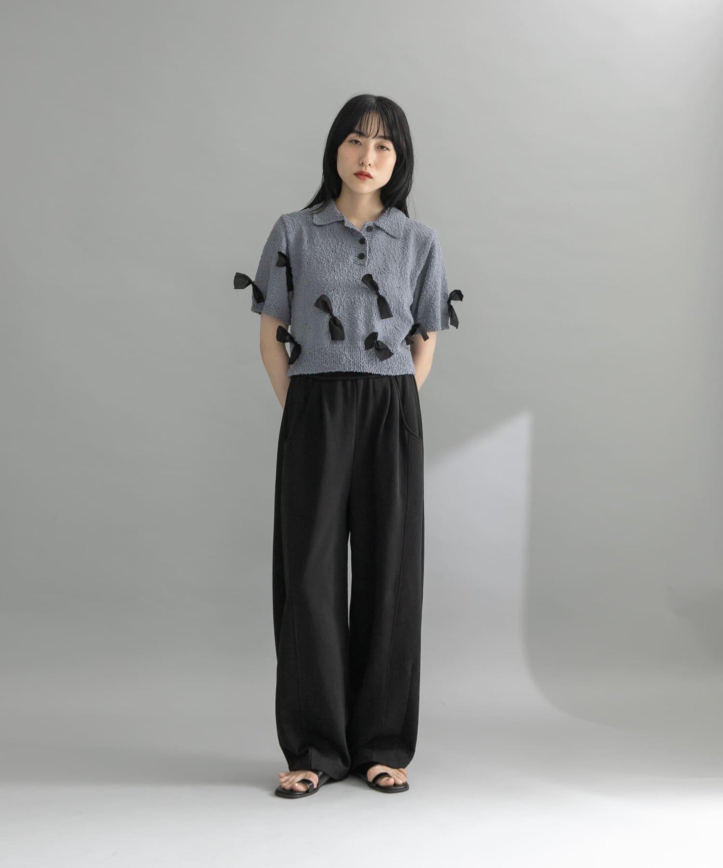 襯衫領蝴蝶結針織衫