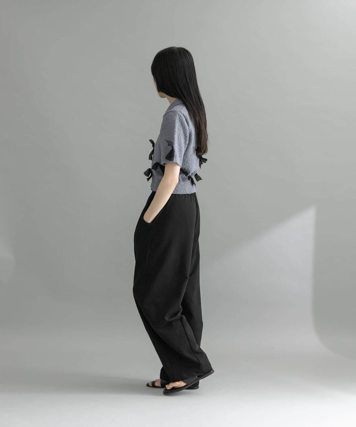 襯衫領蝴蝶結針織衫