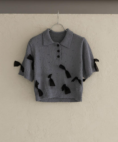 襯衫領蝴蝶結針織衫