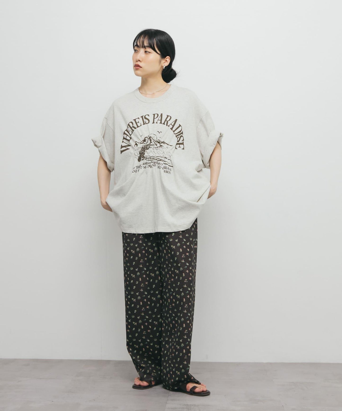 花卉印花網紗褲