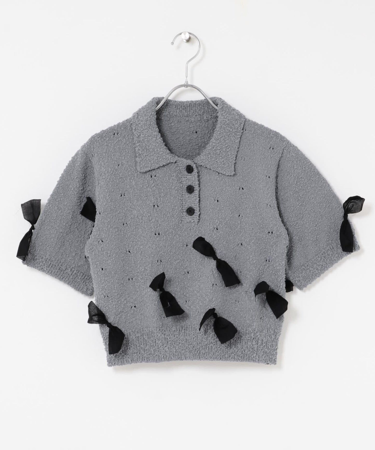 襯衫領蝴蝶結針織衫