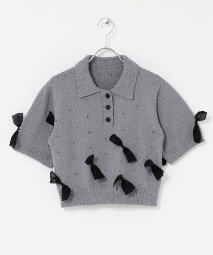 襯衫領蝴蝶結針織衫