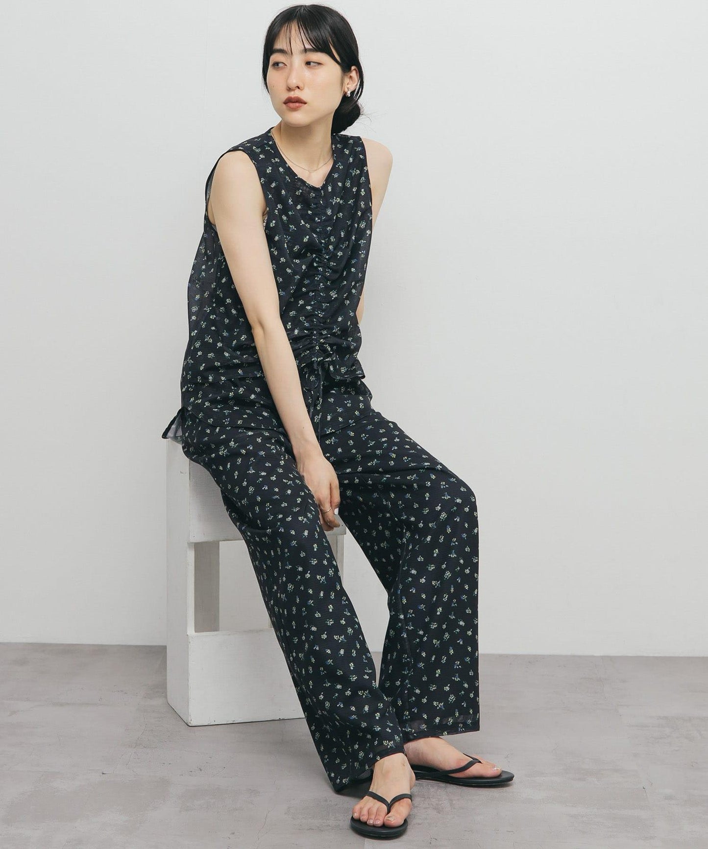 花卉印花網紗上衣