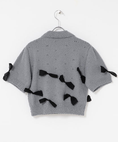 襯衫領蝴蝶結針織衫