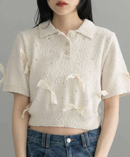 襯衫領蝴蝶結針織衫