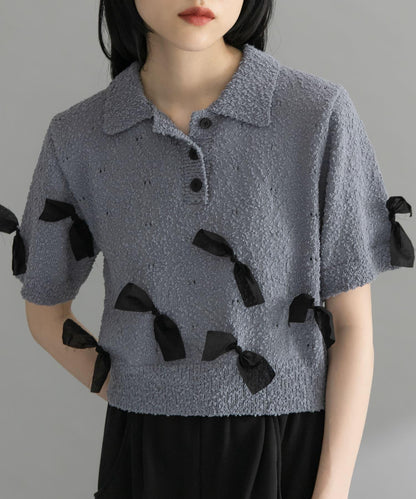 襯衫領蝴蝶結針織衫