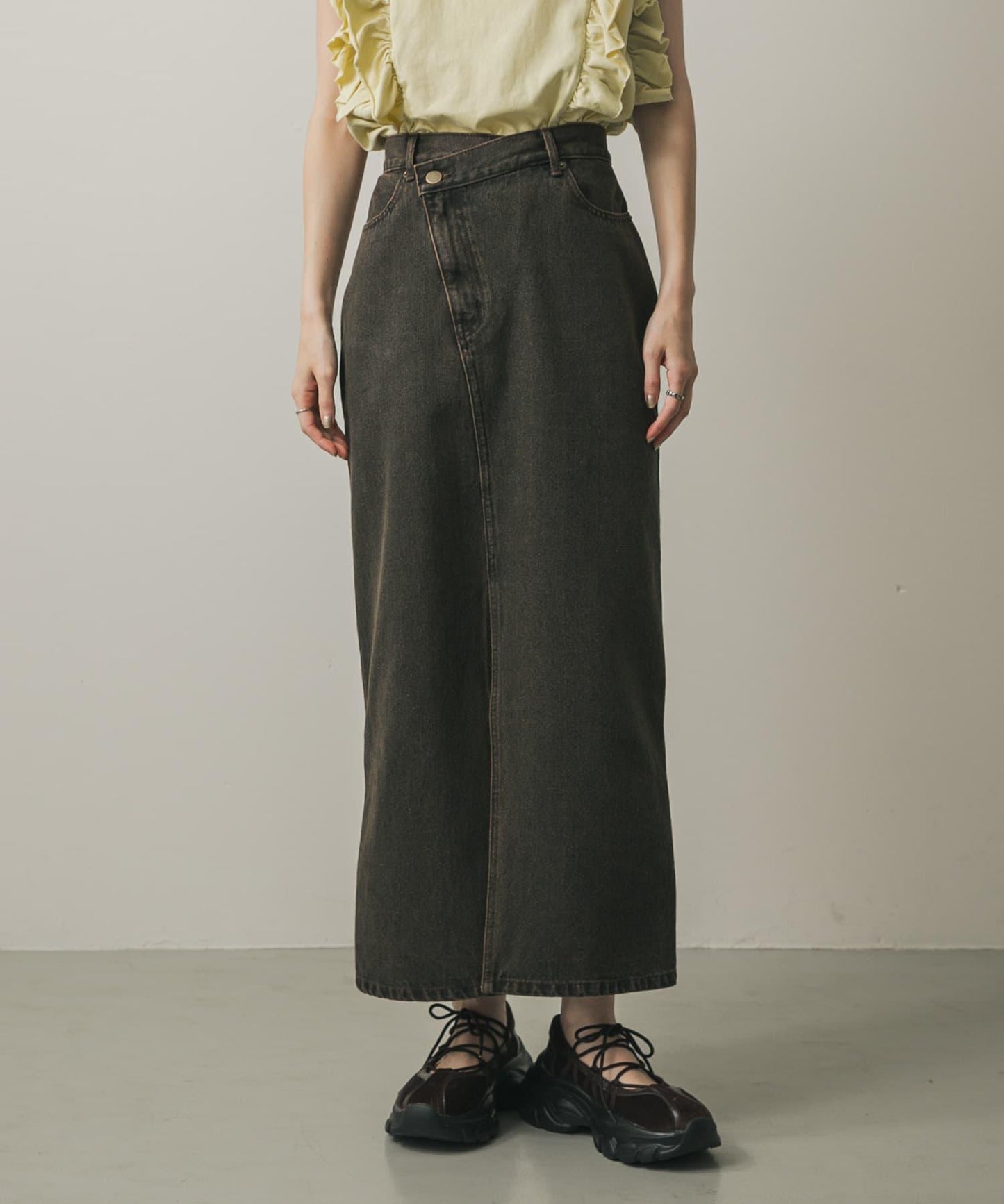 不對稱腰帶牛仔半身裙