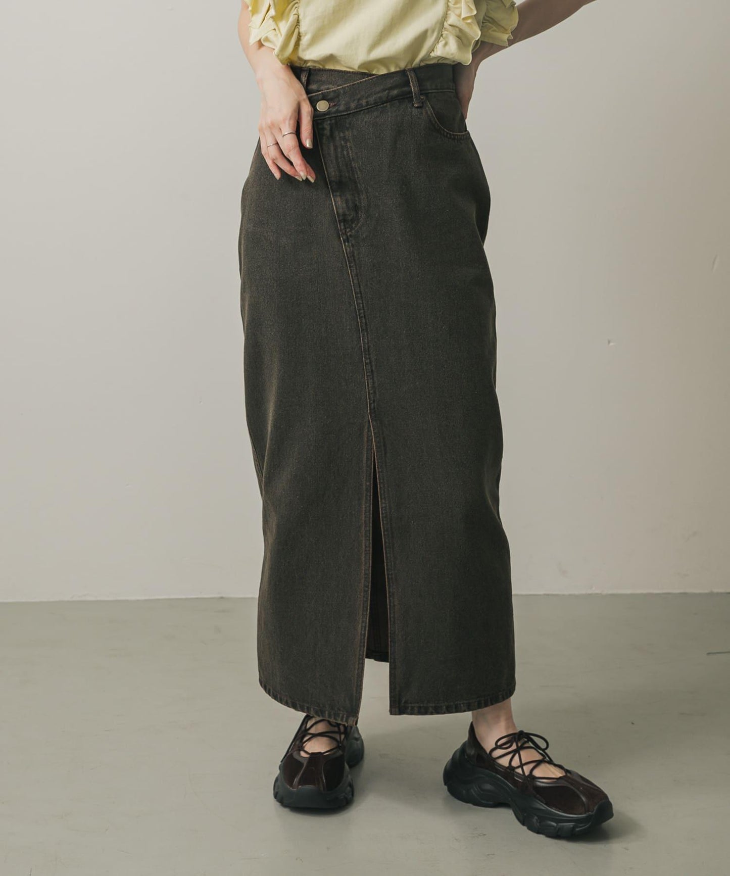 不對稱腰帶牛仔半身裙