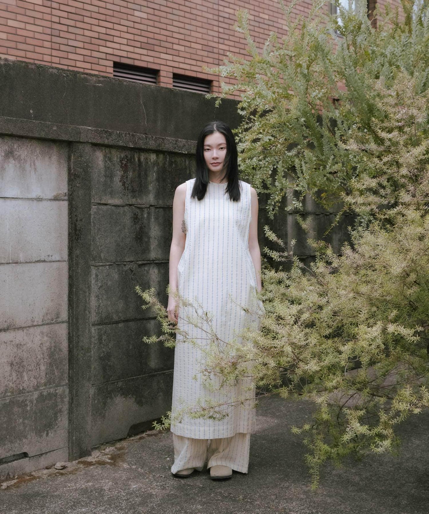 new basic 印度棉條紋連衣裙