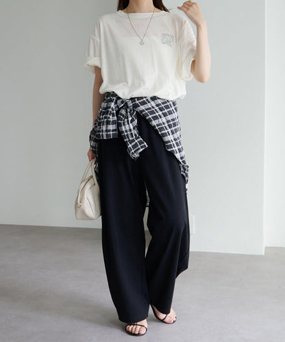 Logo刺繡×絨布印花亞麻混棉T恤