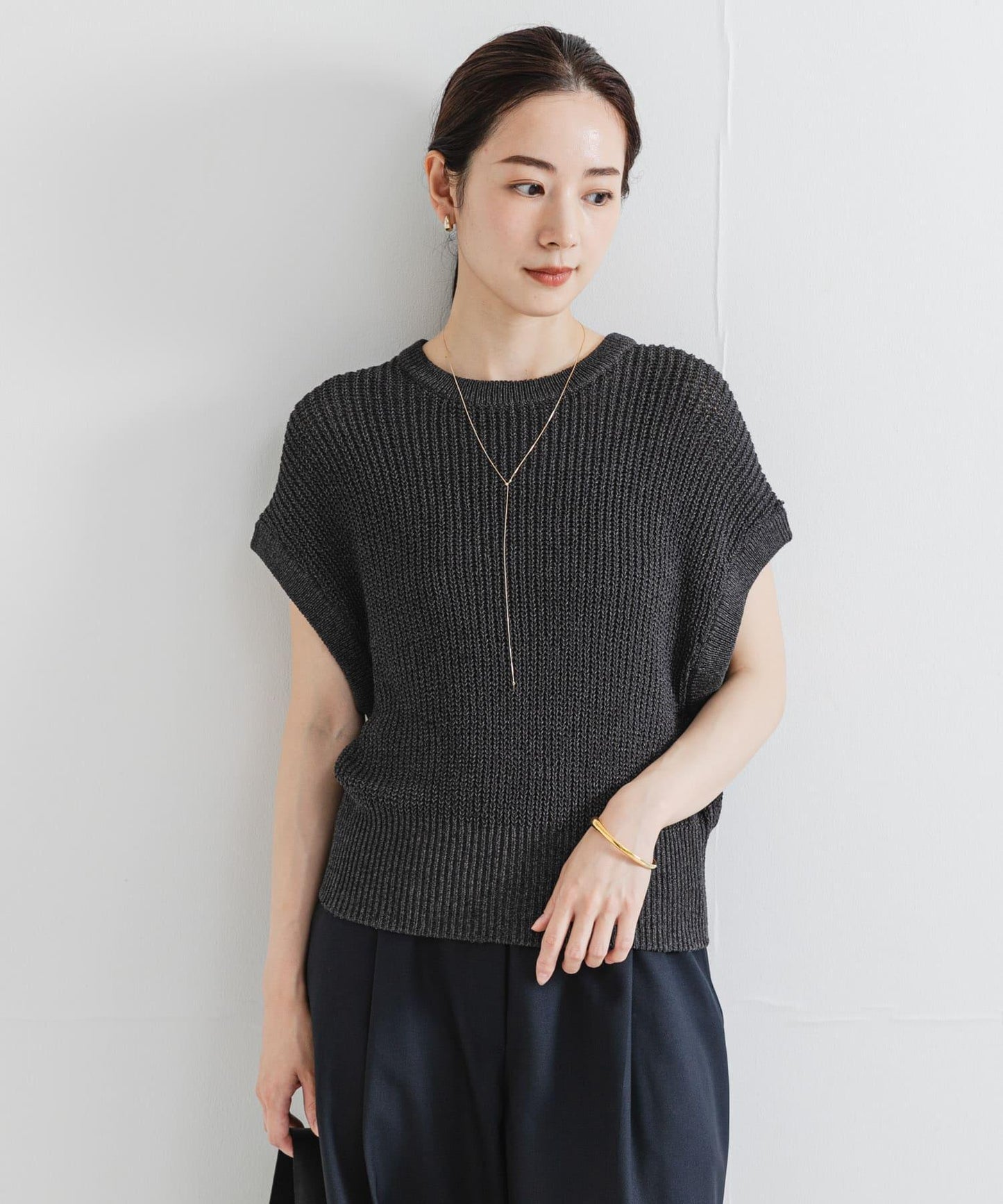 紙紗法式短袖針織衫