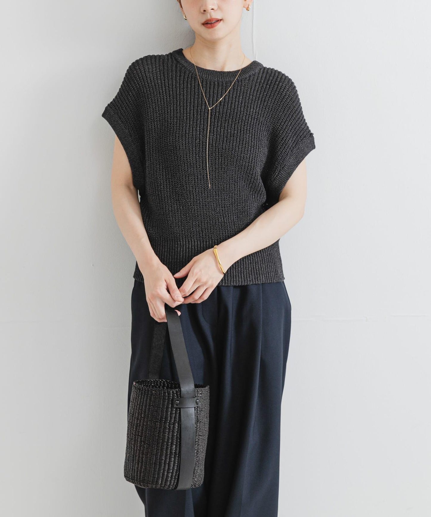 紙紗法式短袖針織衫